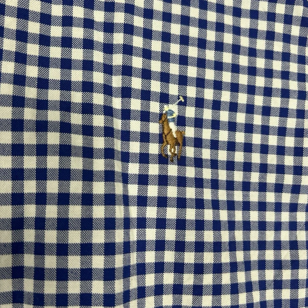 Polo Ralph Lauren Shirt Mens L Gingham Slim Fit Stretch Oxford OCBD Flesh Pony